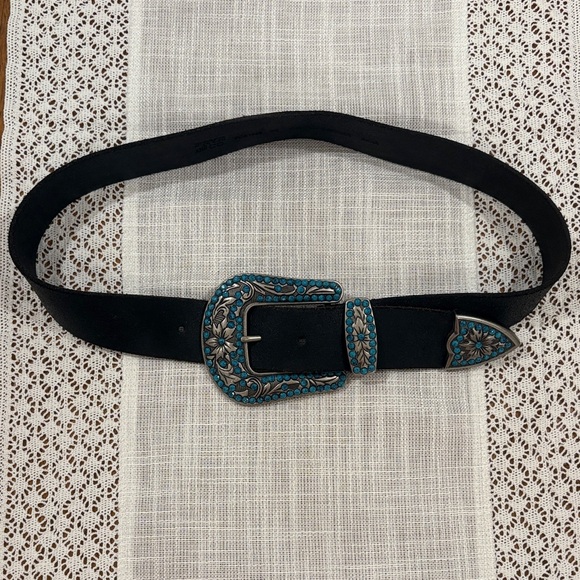 FRYE AND CO. Genuine Leather Belt with Faux Turquoise Stones - Picture 1 of 6